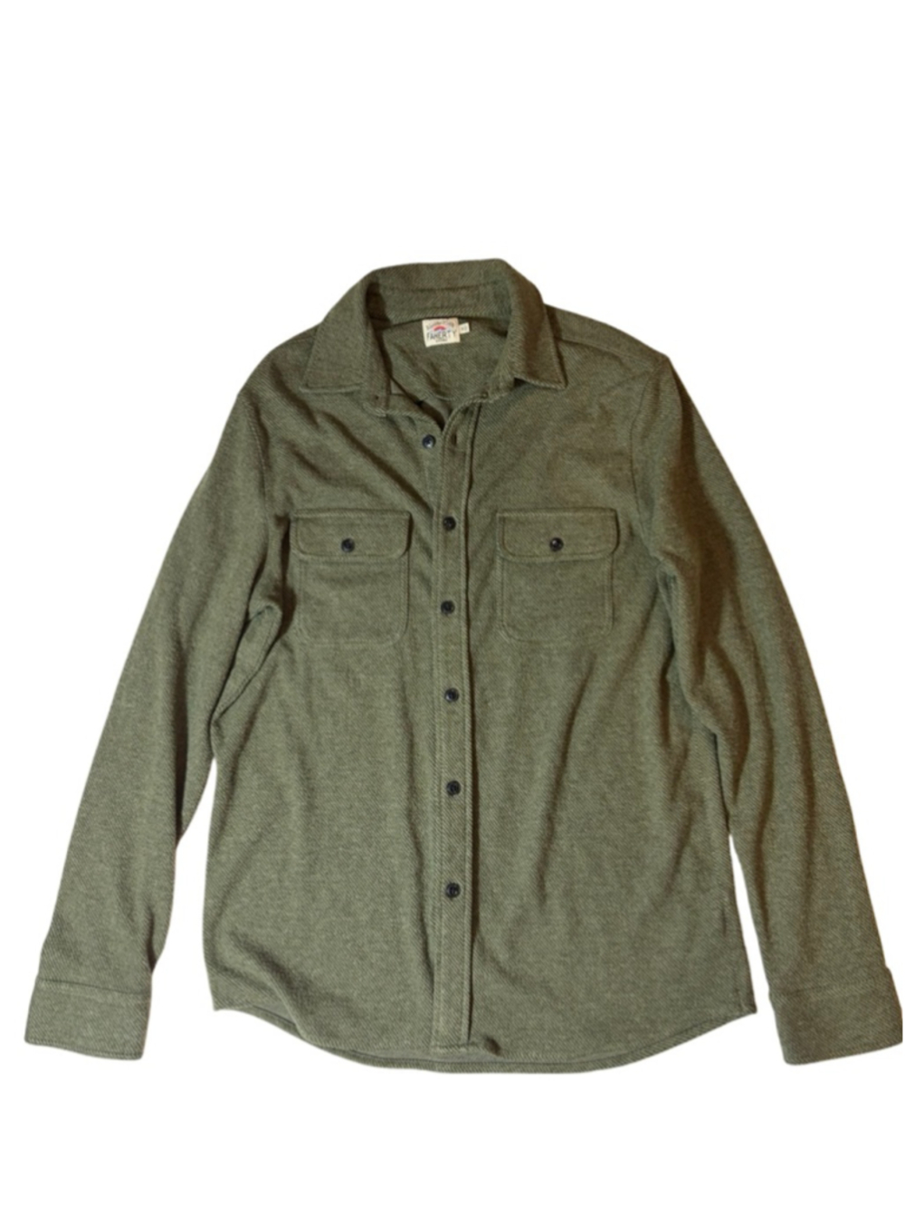 Faherty Legend Sweater Shirt Olive Green Knit Button Up Shacket Mens M